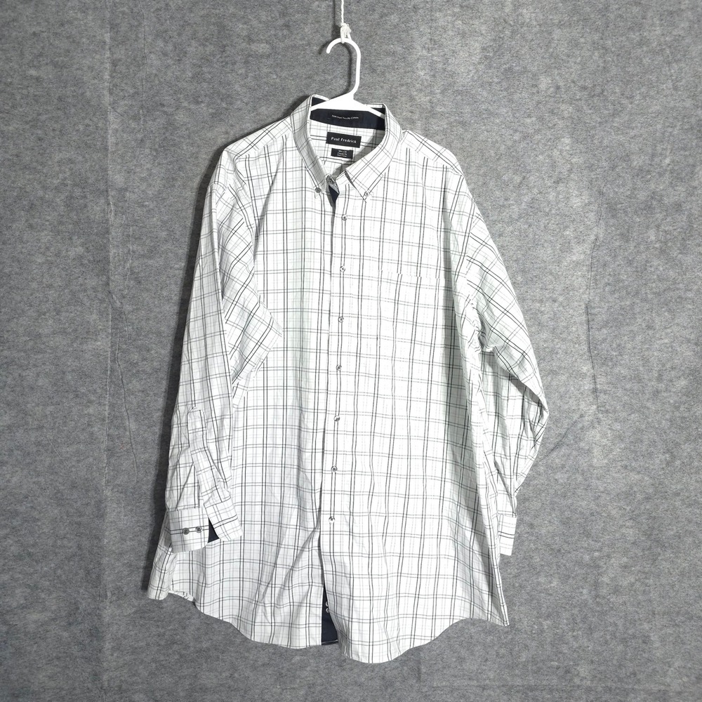 Paul Fredrick Dress Shirt Mens 18.5x34 White Windowpane Non-Iron Classic Cotton